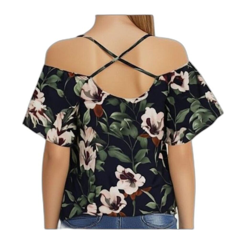 Coco & Carmen Top Floral Off the shoulder Crisscross Size S/M Boho Feminine